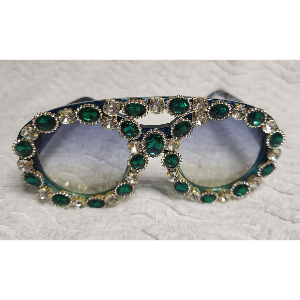 NEW St Patrick's Day Green RETRO Style Oversize SUNGLASSES BigBling Crystals NwT